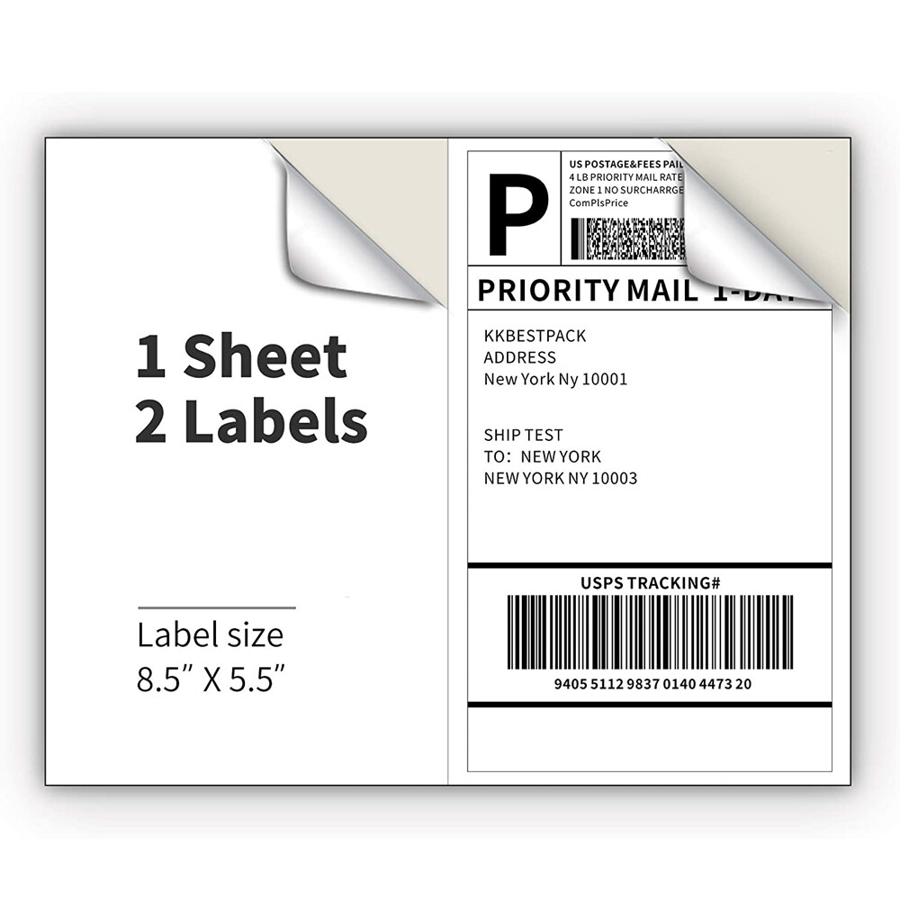 1100 Premium 8.5″X 5.5″ Self Adhesive Shipping Labels Half Sheet for Laser