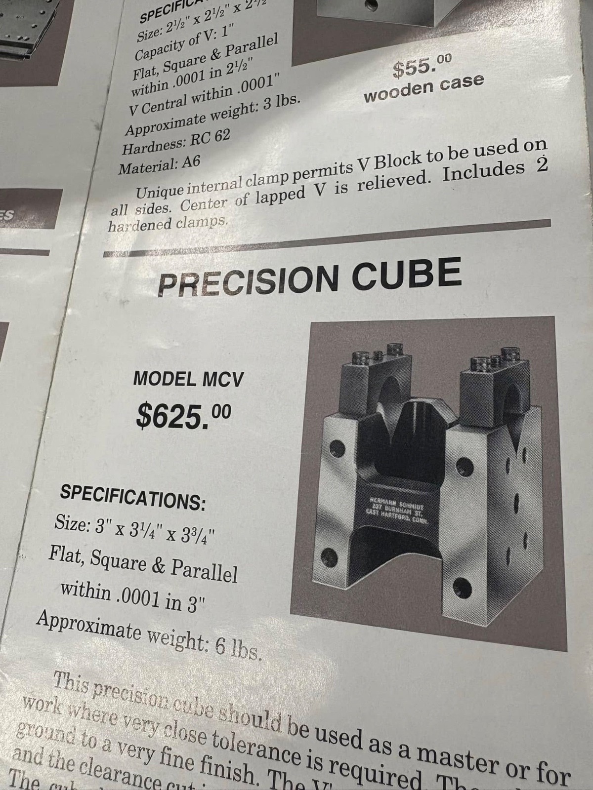 HERMANN SCHMIDT MCV CUBE ~ Master reference 3″ x 3-1/4″ x 3-3/4″ V block