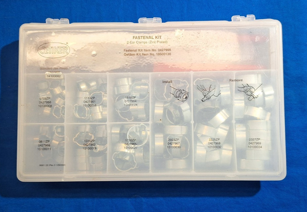 Oetiker 18500130 2 ear hose clamp assortment with Knipex pliers Fuel Line clamps