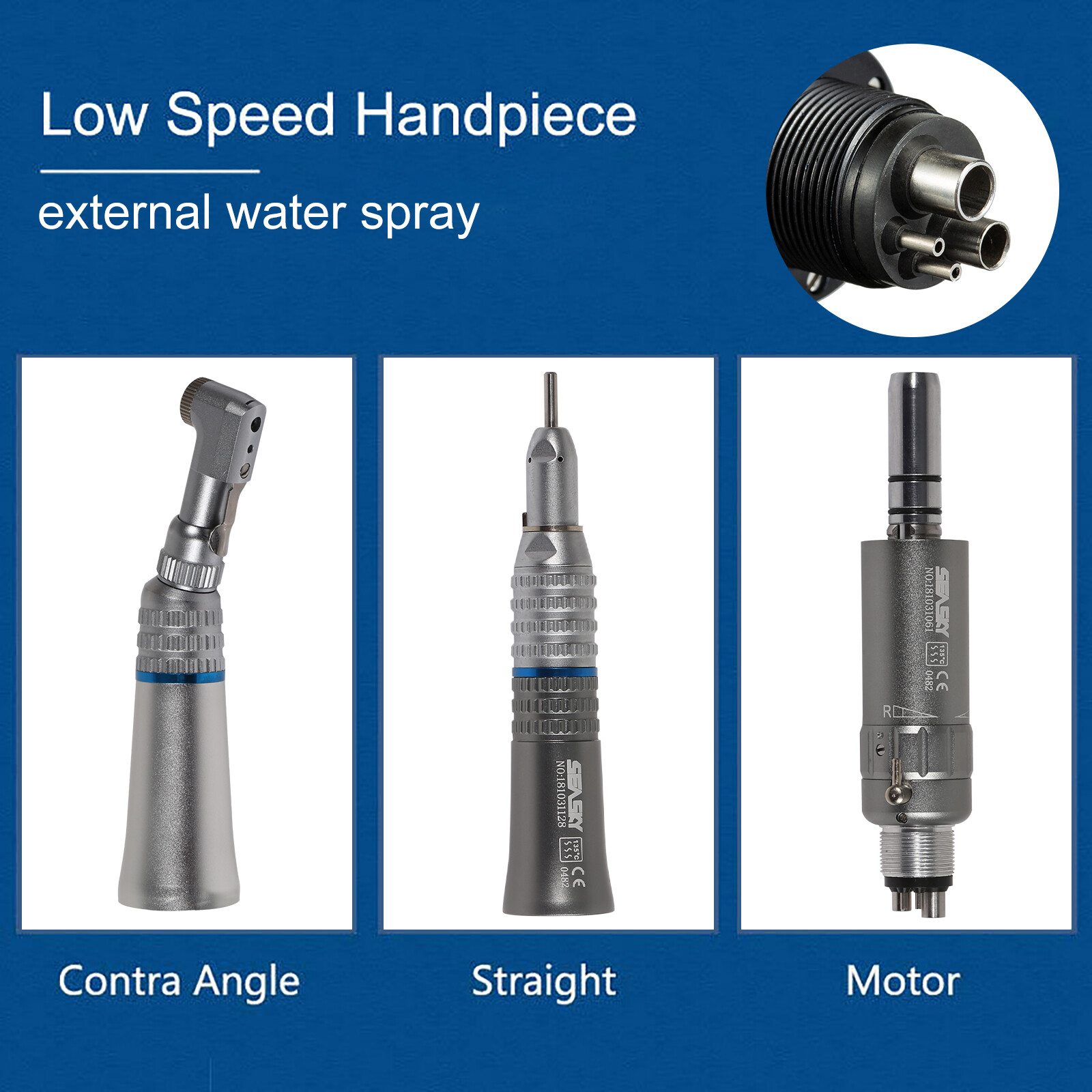 SEASKY Dental Slow Low Speed Handpiece Contra Angle Straight Motor 2/4Hole /Cups