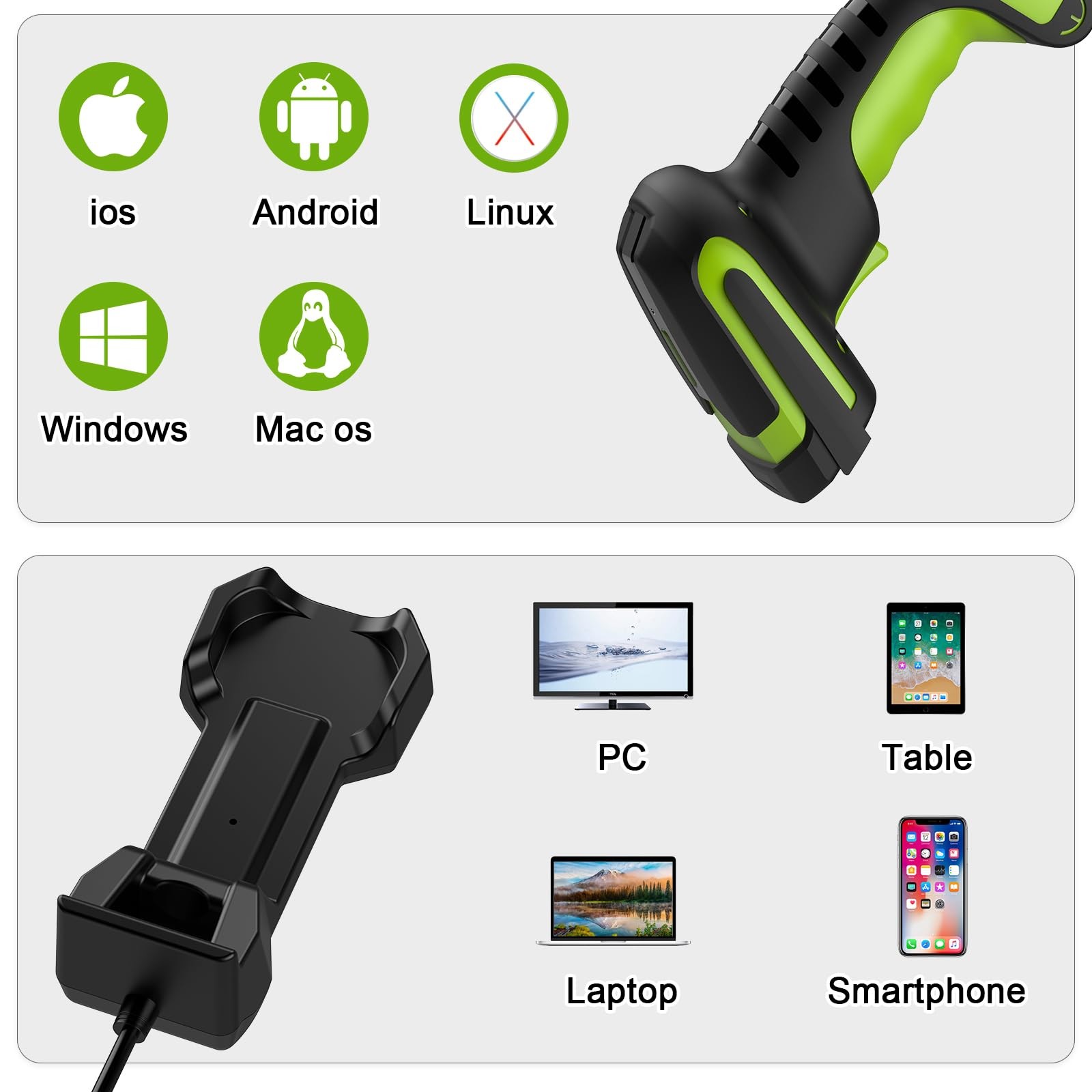Upgraded 2D Wireless Industrial Barcode Scanner With Charging Base, Bluetooth…