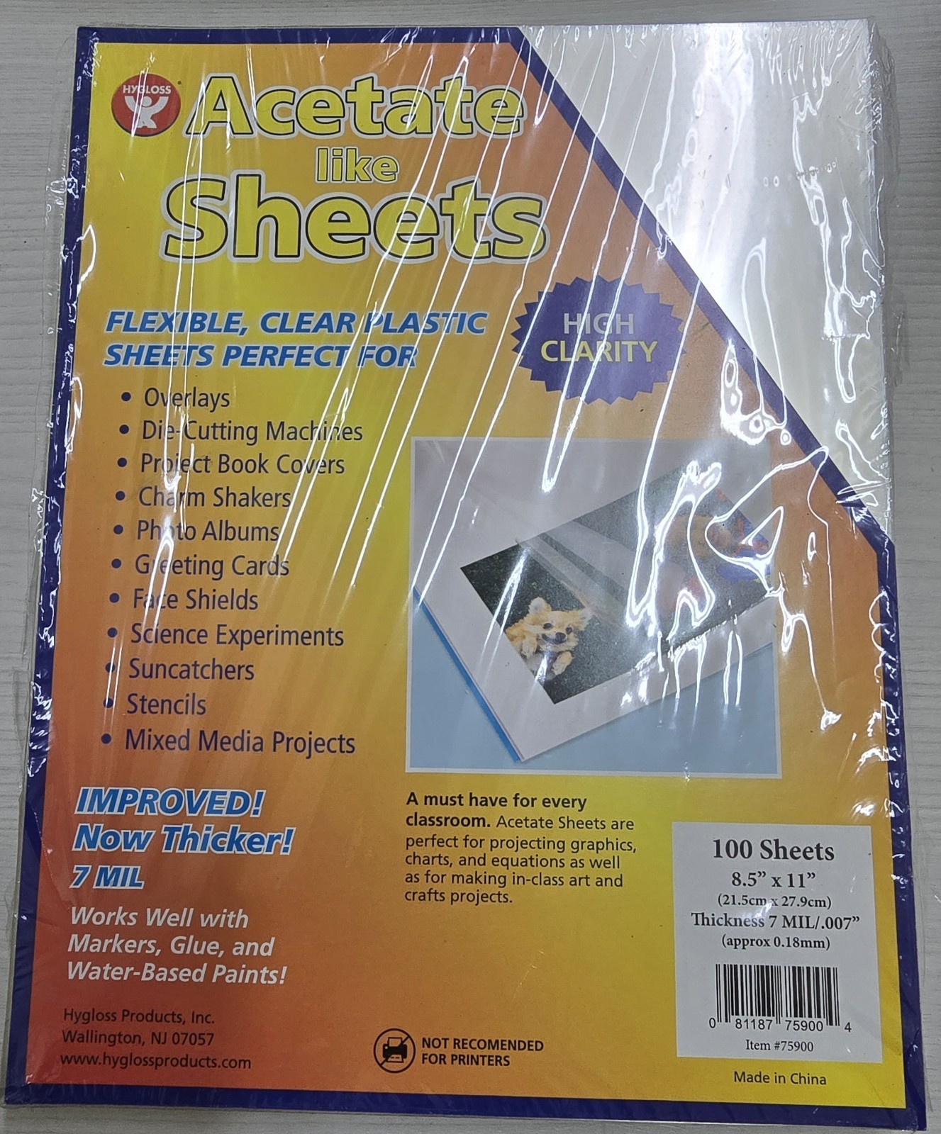 Hygloss Acetate Like Sheets 100 Pack High Clarity 7 MIL Overlays 8.5″ x 11″