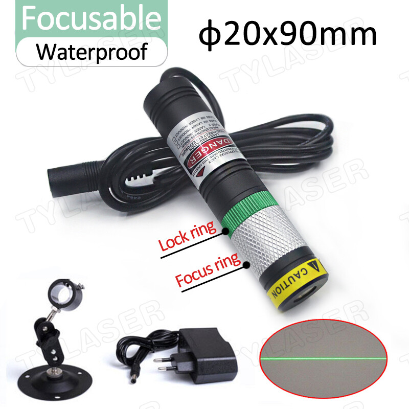 Waterproof D20x90mm Focusable 520nm Green Line Laser Module with Adapter&Bracket