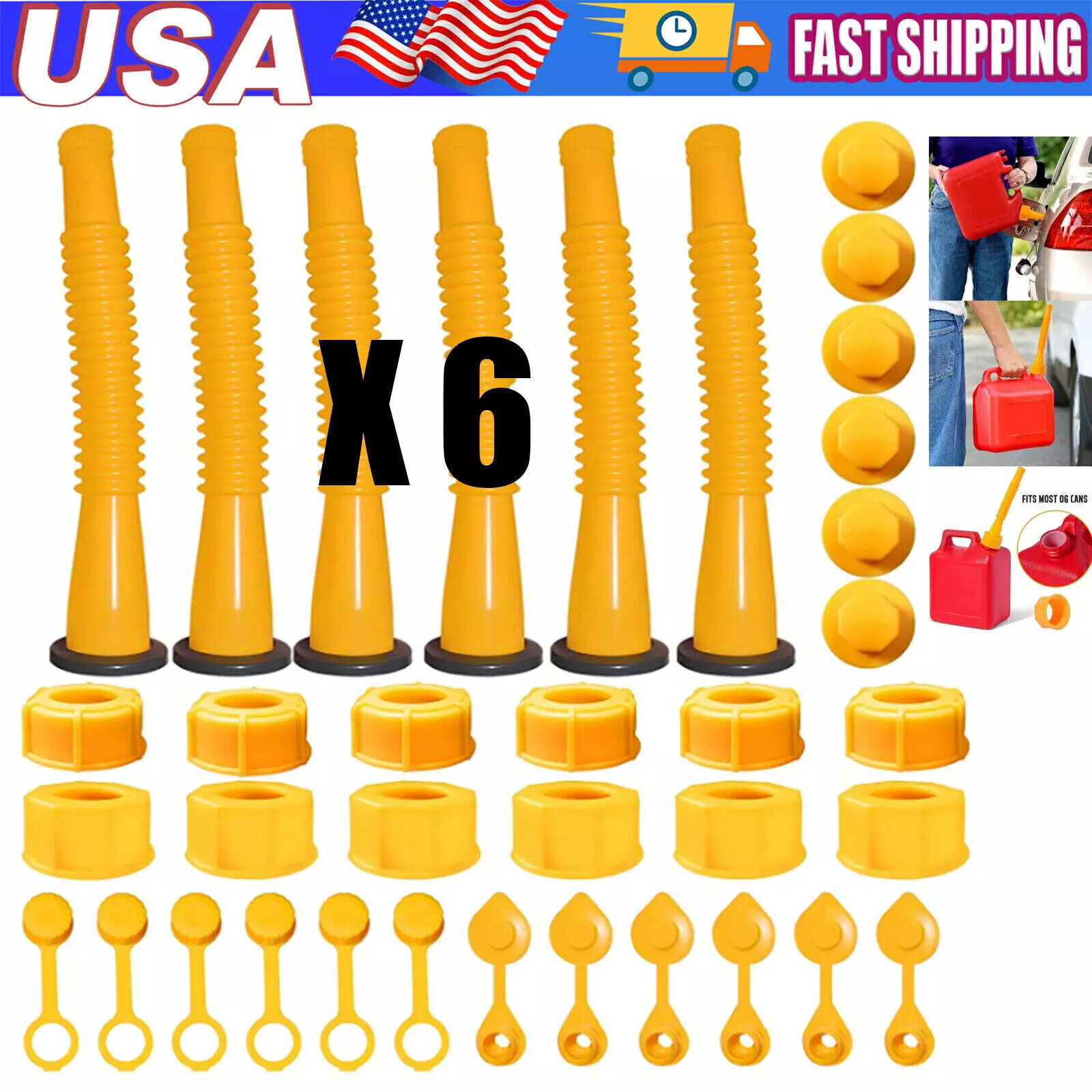 6X Replacement Gas Can Spout Nozzle Vent Kit for Plastic Gas Cans Old Style Cap
