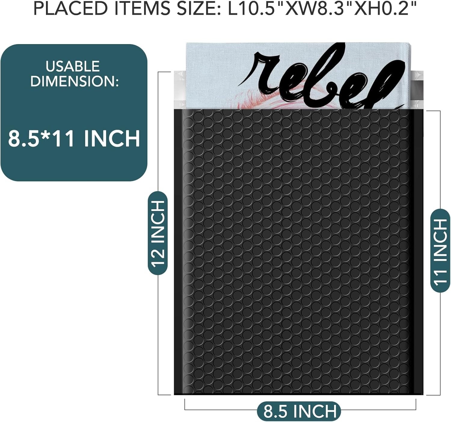 250x Poly Bubble Mailers 8.5×12 Padded Envelope 8.5×11 Padded Mailers Bulk Black