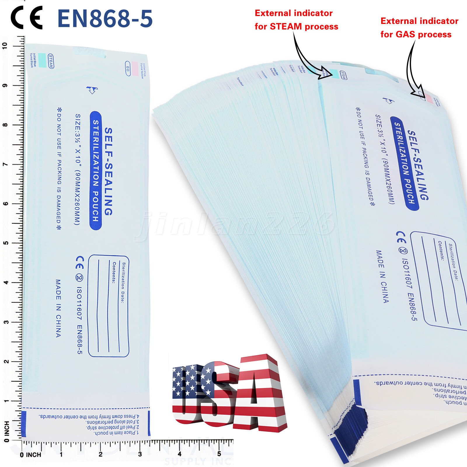 Self-Sealing Sterilization Pouches 3.5″ x 10″ 200 Pcs / Box pa