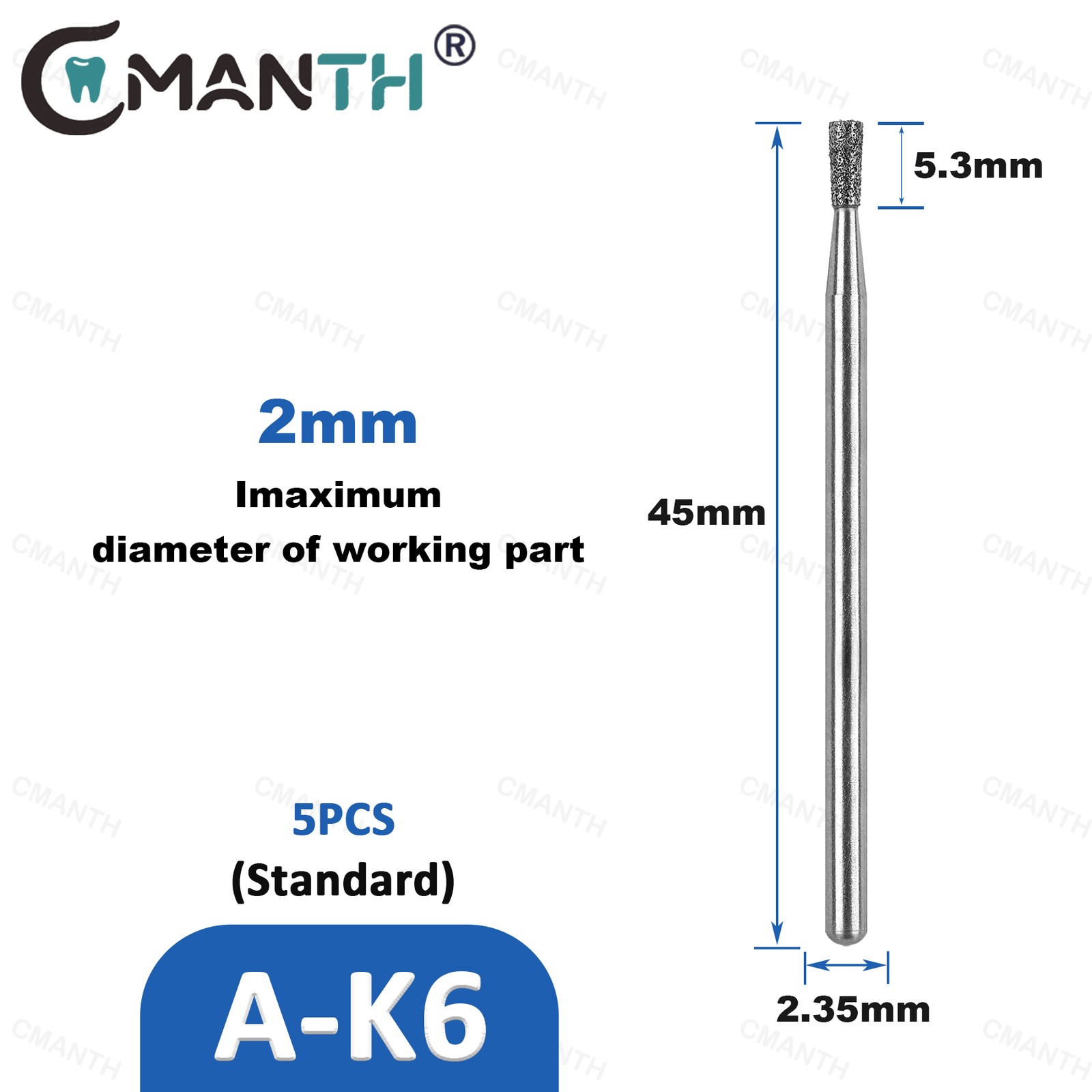 Dental Low Diamond Bur Teeth Polishing For Low Speed Handpiece HP Dia.2.35mm 5Pc
