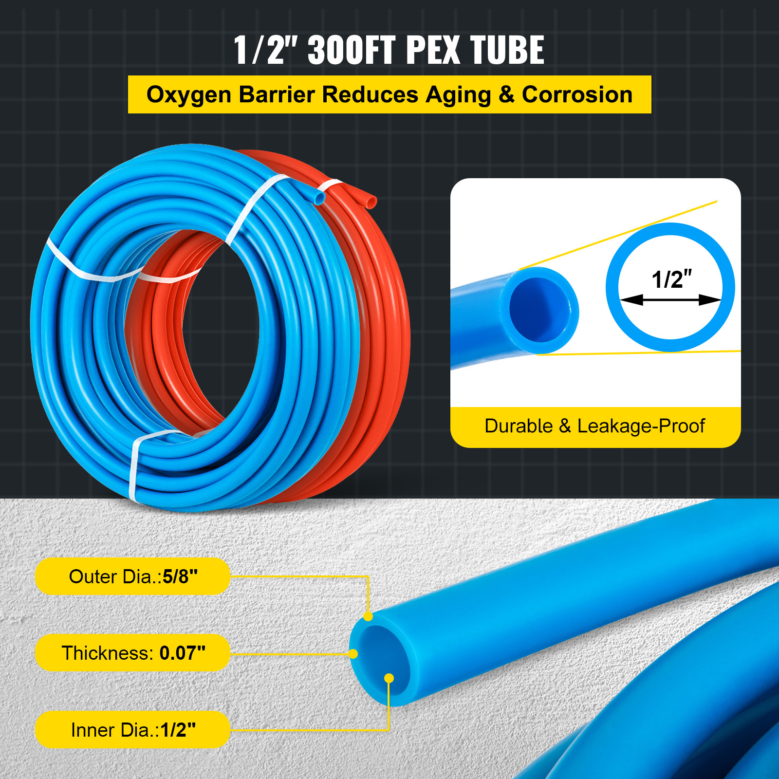 1/2″ 600ft 2 Coils 300′ Red & 300′ Blue PEX Tubing Certified Oxygen Barrier