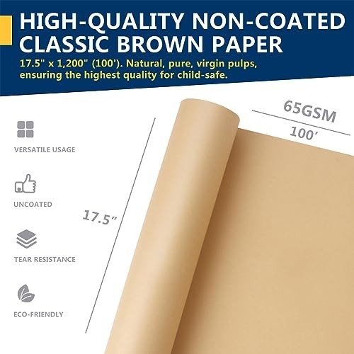 17.5″ x 1200” Brown Kraft Paper 50 lb Basis Thick Roll Packaging Shipping NEW**