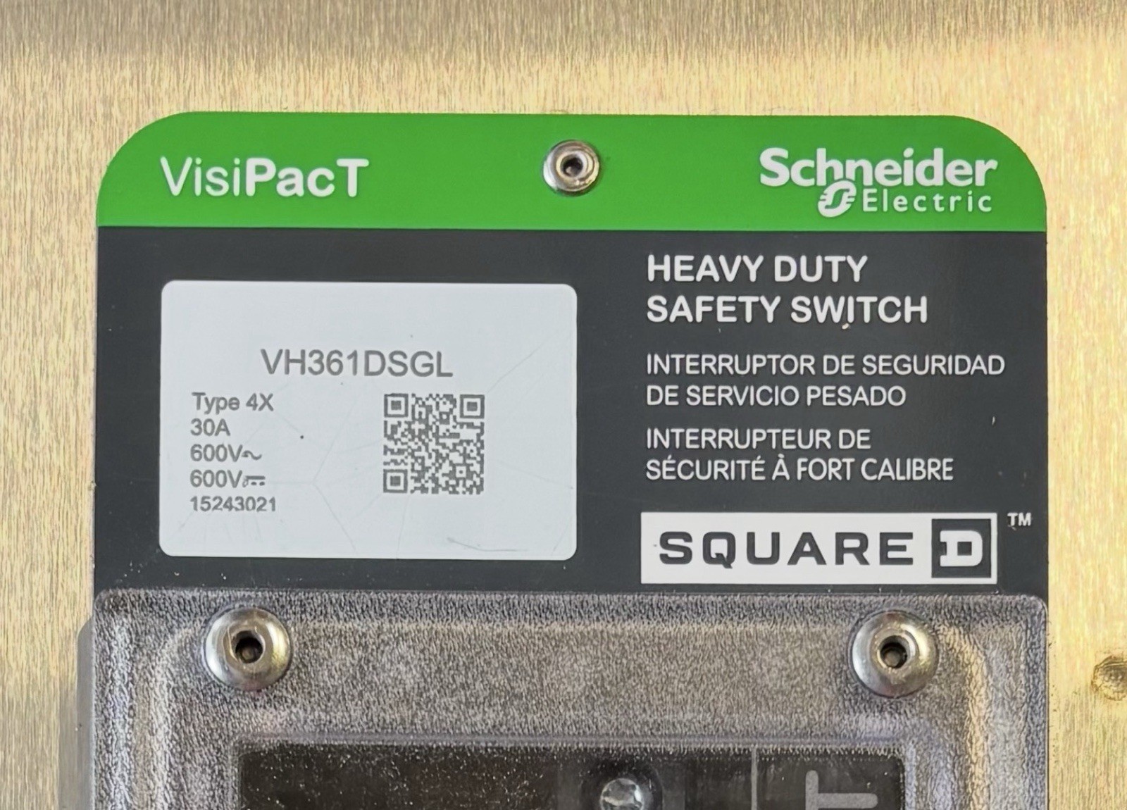 Stainless Schneider electric VH361DSGL heavy duty Safety Switch 3p 30amp Fusible
