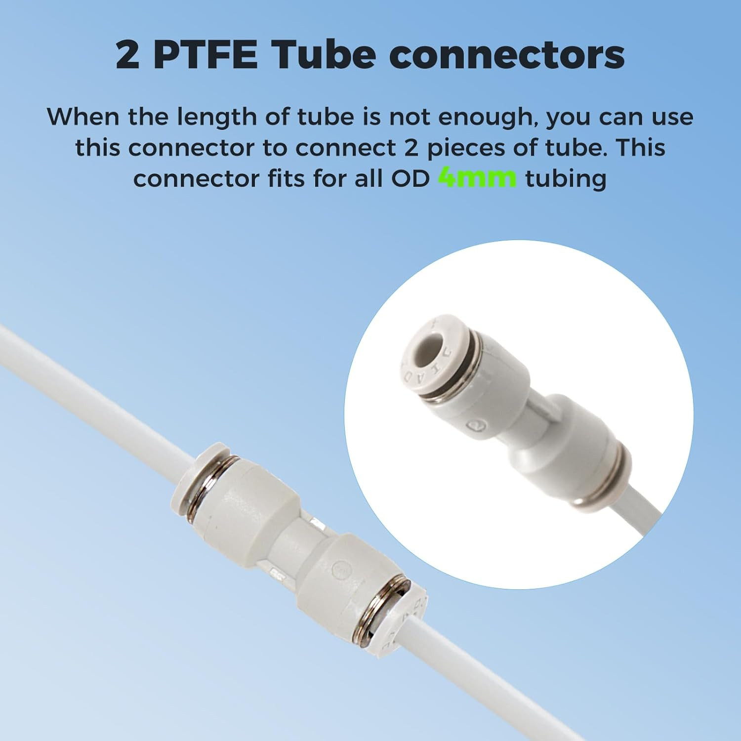 PTFE Tube 2.5Mm ID 4Mm OD, Length 5M/16.4Ft, with 2 Couplers & Tubing