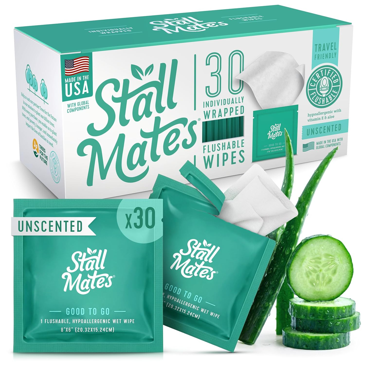 – Flushable Wipes, Individually Wrapped, Travel Friendly, Unscented with Cucumbe