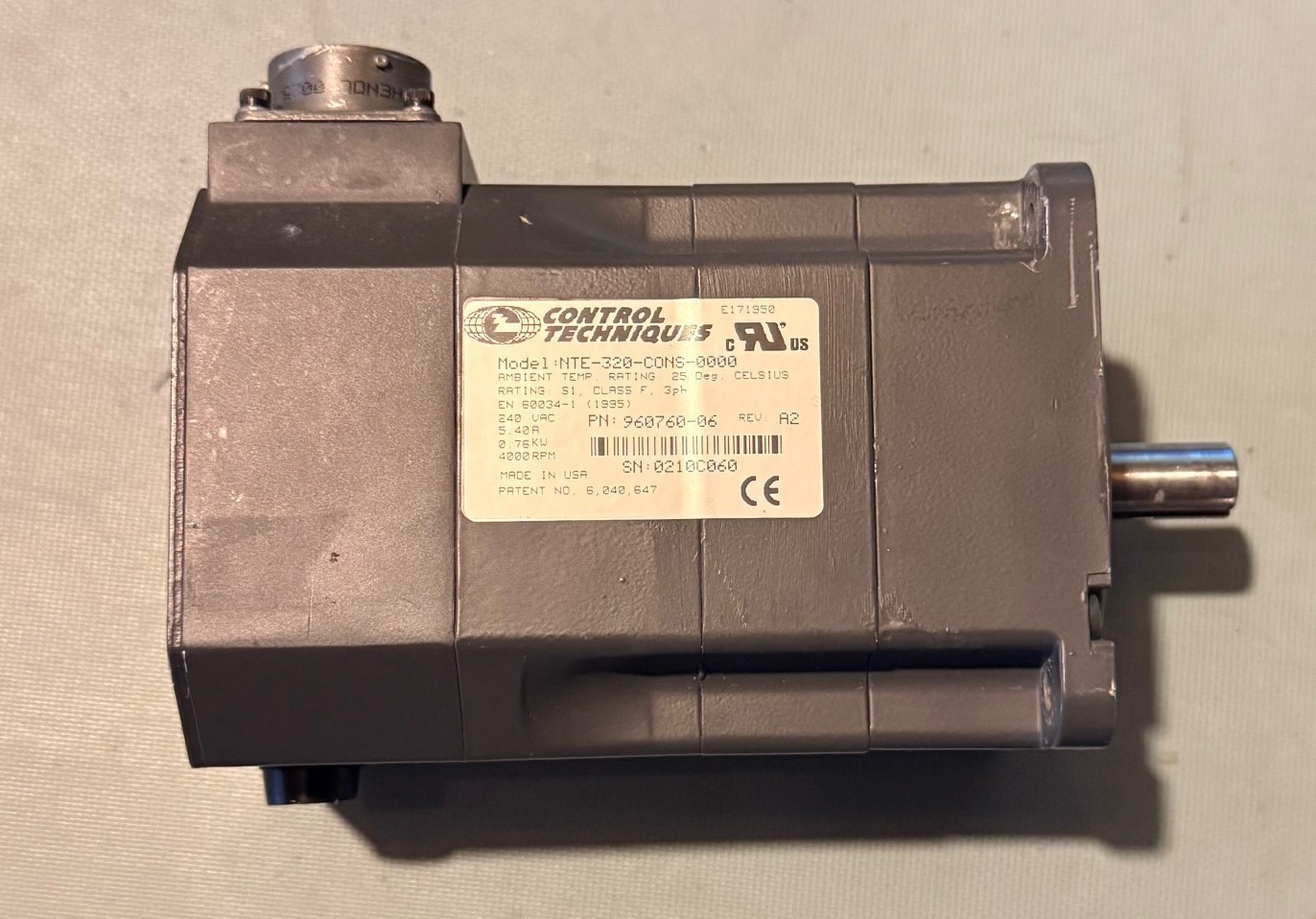 Control Techniques NTE-320-CONS-0000 0.76kW Servo Motor 4000RPM 240V