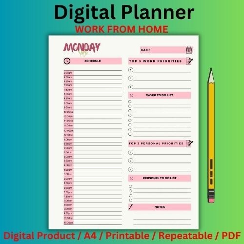 Digital Planner | Work From Home Goodnotes iPad Planner Digital Journal Pdf