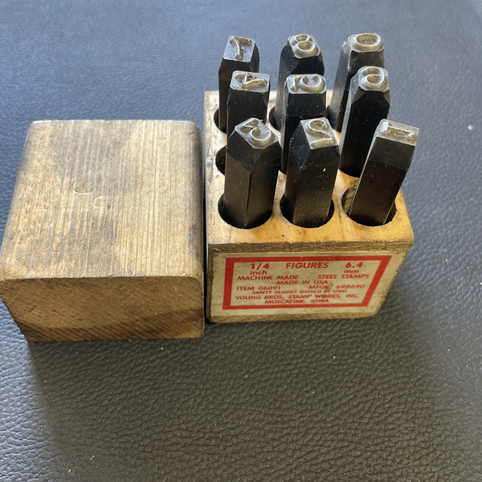Vtg Young Bros 1/4 Inch 6.4mm Steel Stamps Numbers Numeral STAMP Set 9 Pcs 06091