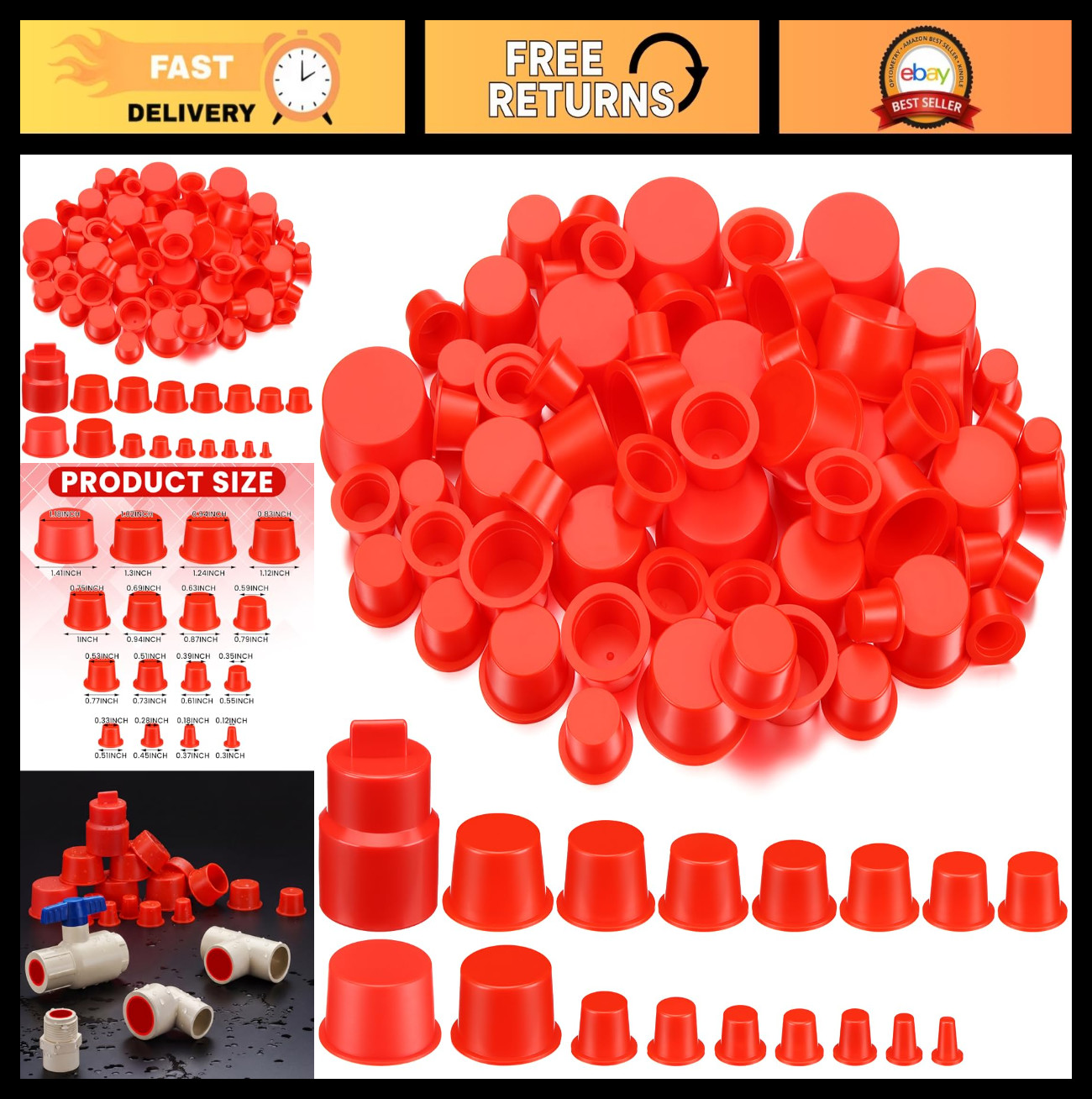 Novabright 850 Pc Red Plastic Caps and Plugs for Automotive Industrial Use