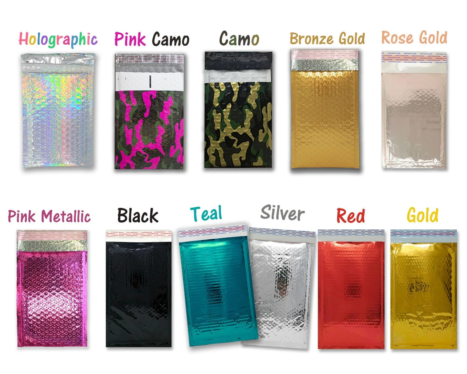 4×8 Metallic Bubble Mailers Padded Shipping Envelopes, Mirrored Hologram Choose!