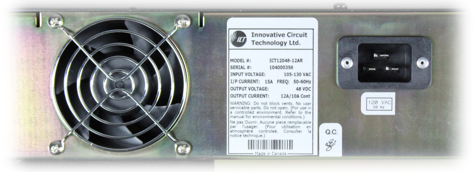 ICT Communications -48 DC / 12 Amp Power Supply ICT12048-12AR