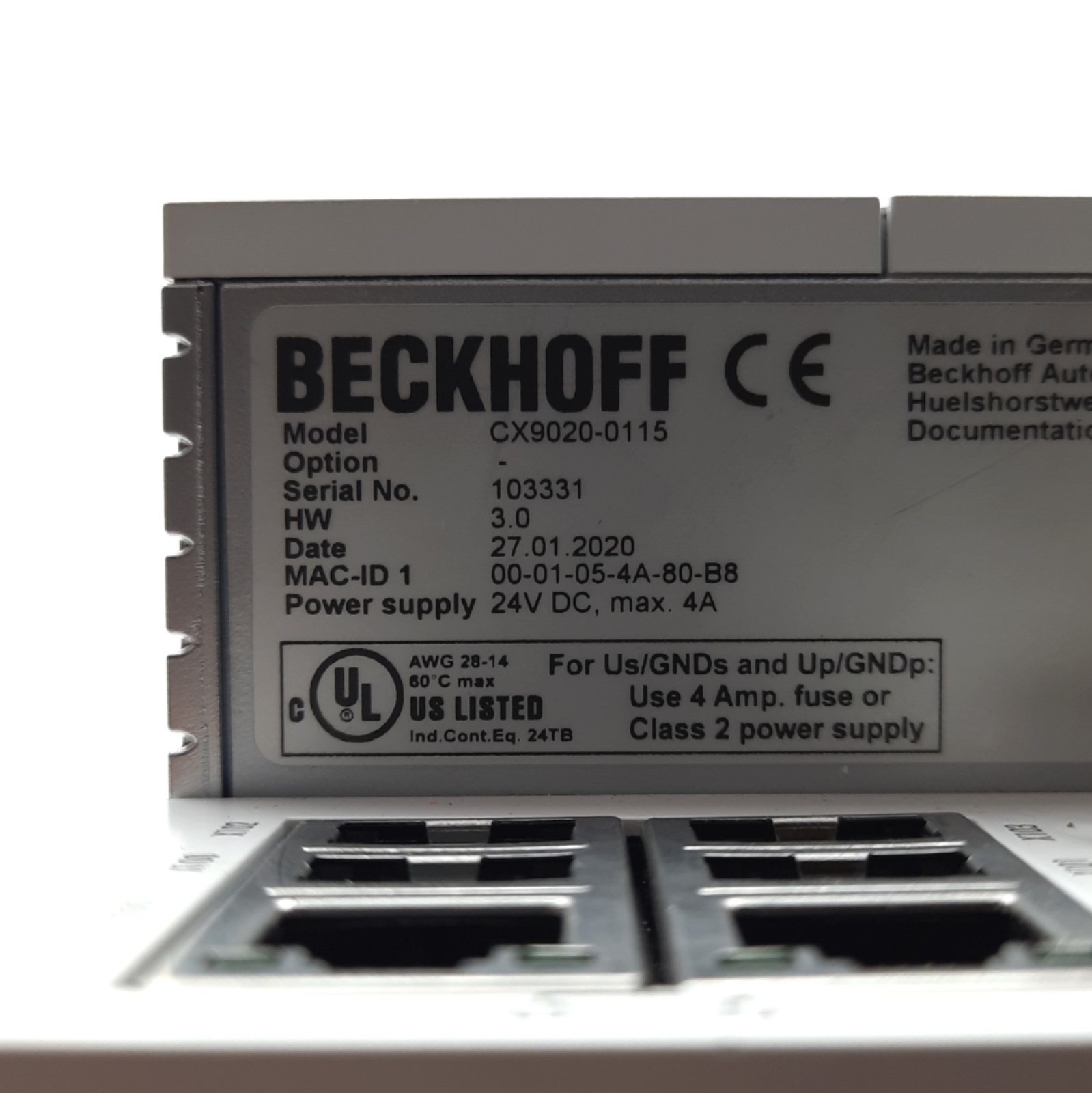 Beckhoff CX9020-0115 Embedded PC 1GHz Arm 1GB RAM DVI USB Ethernet microSD 24VDC