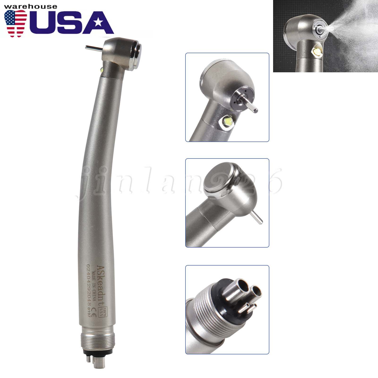 NSK Style Dental Fiber Optic LED E-generator High Speed Handpiece Turbine 4 HOLE