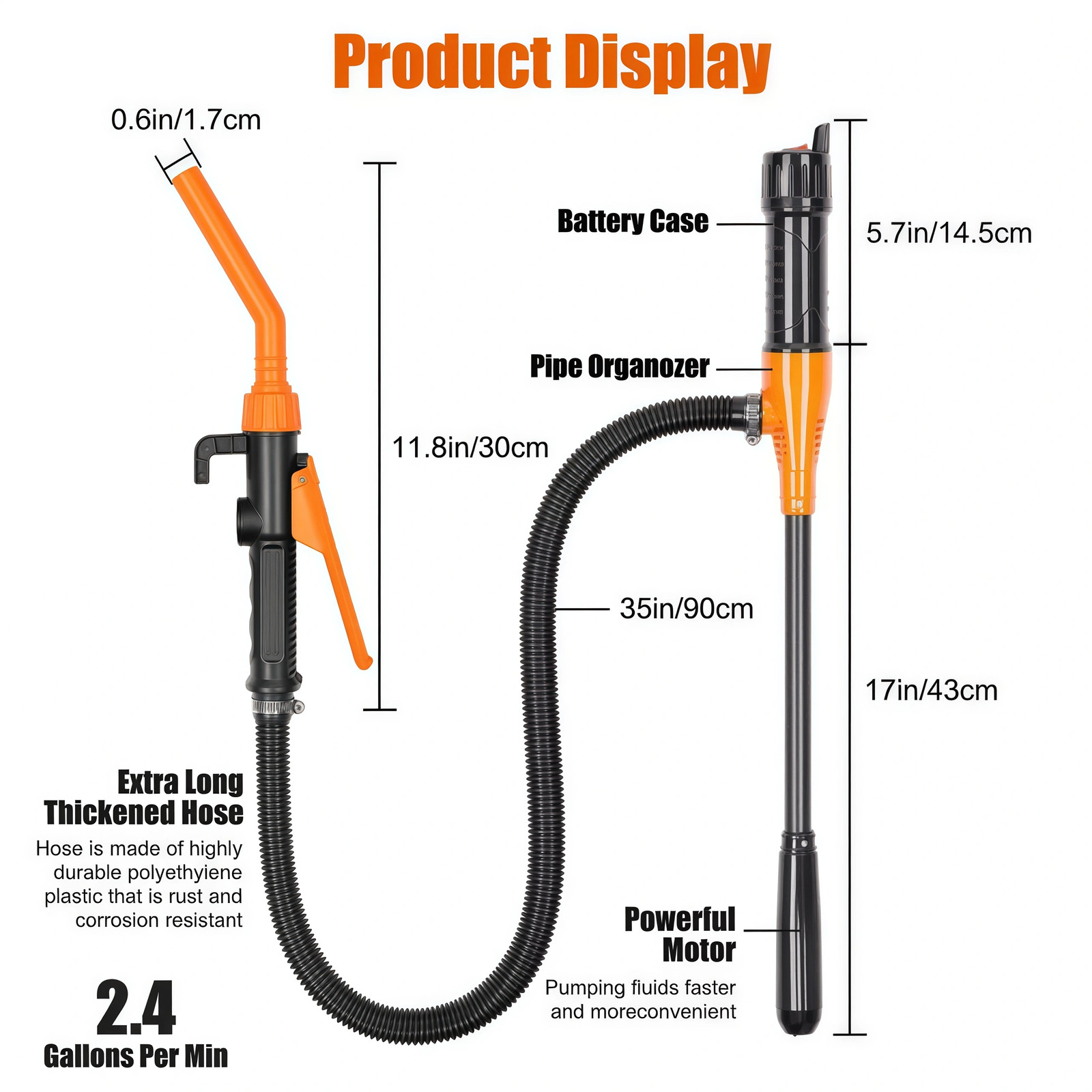 Battery Powered Electric Fuel Transfer Siphon Pump Gas Oil Water Liquid 2.4 GPM