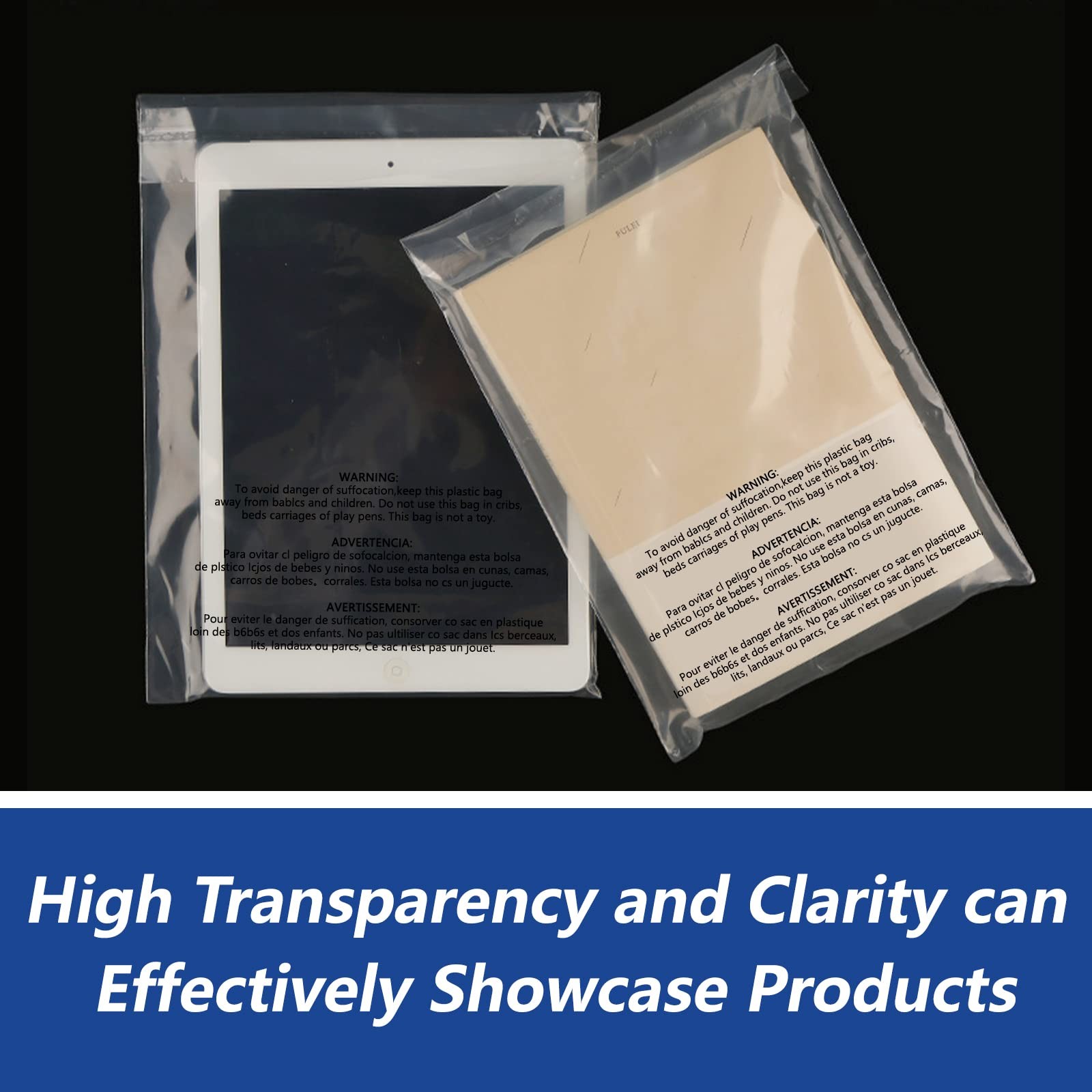 100-1000Pack Suffocation Warning Clear Poly Bags Self Adhesive for Shirt Apparel