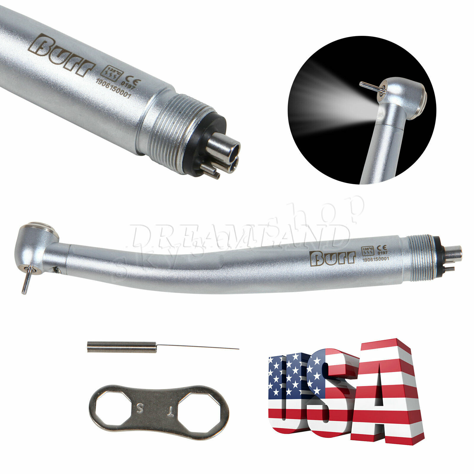 5 Packs Dental Fiber Optic High Speed Turbine LED Handpiece E-generator 4 Holes