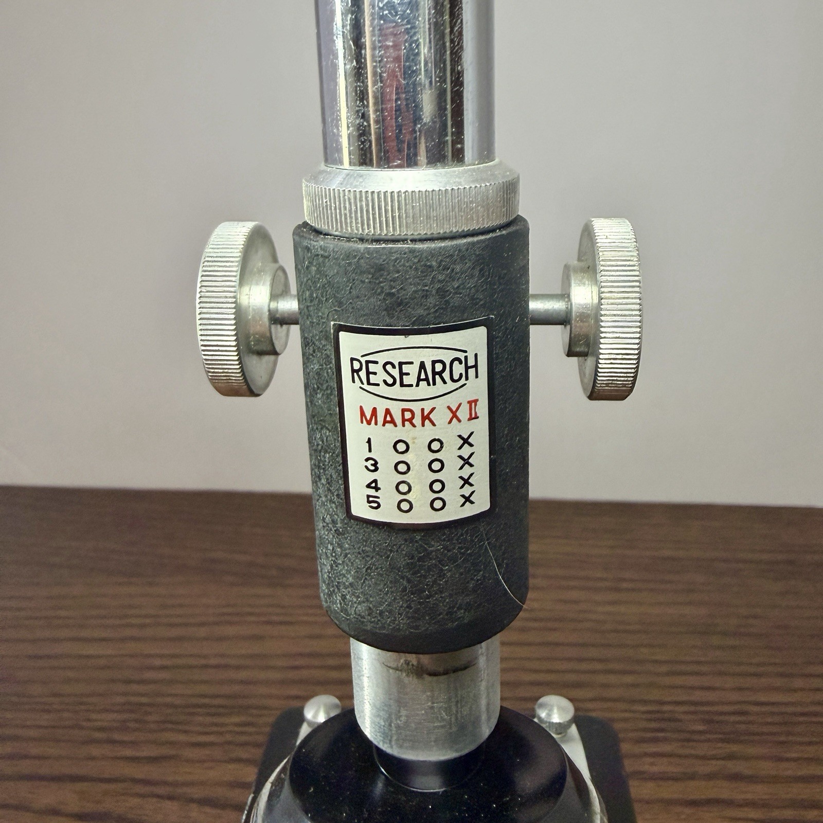 Vintage Research Mark XII No. 1930 Turret Microscope w/ Wood Case & Original Box