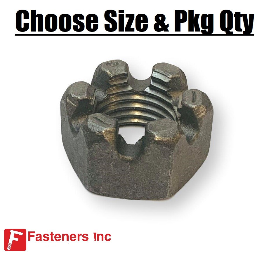 Hex Slotted Nut Plain Black Steel Castle Type Nuts – Select Size