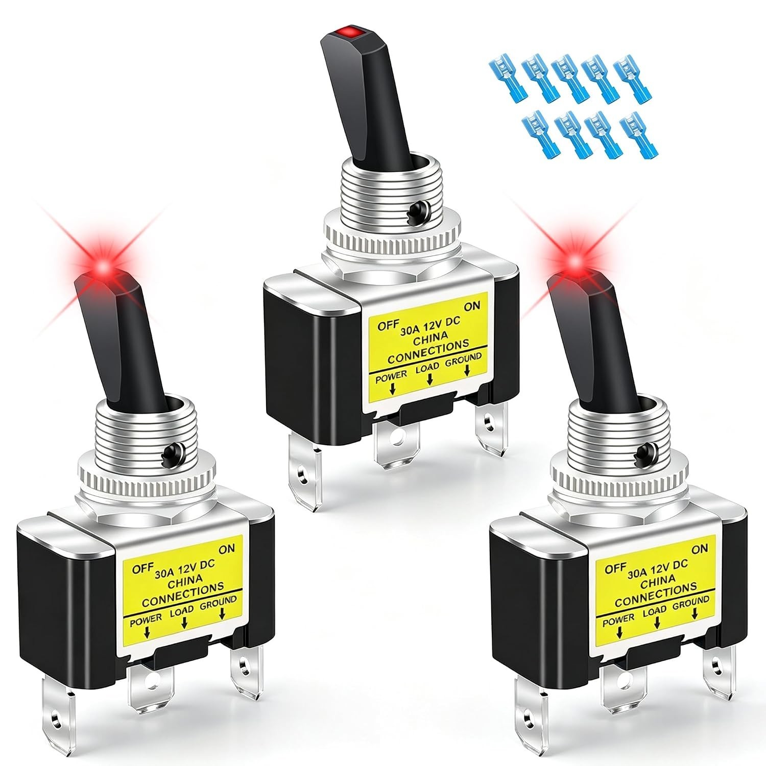 3Pcs Rocker Lighted Toggle Switch 30A 12V DC SPST ON/OFF 3Pin Car Automotive …