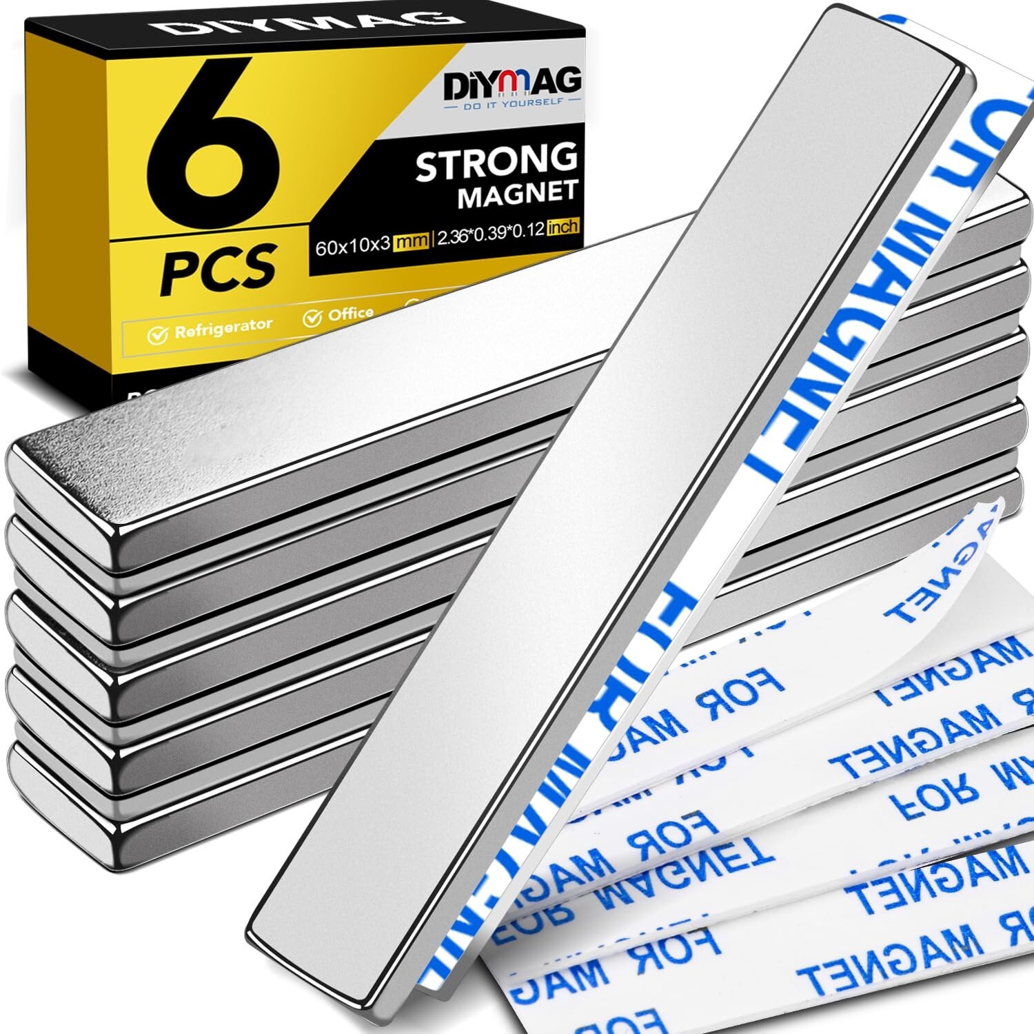 Strong Magnet Strips Heavy Duty – Rare Earth Magnets with Adhesive – Pack of 6