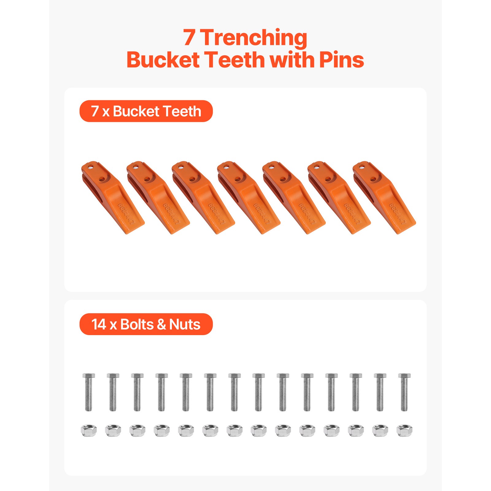 Uimoso 7 Pack Bucket Teeth 7.34″ with Pins Excavator Backhoe Bucket Tooth Kit
