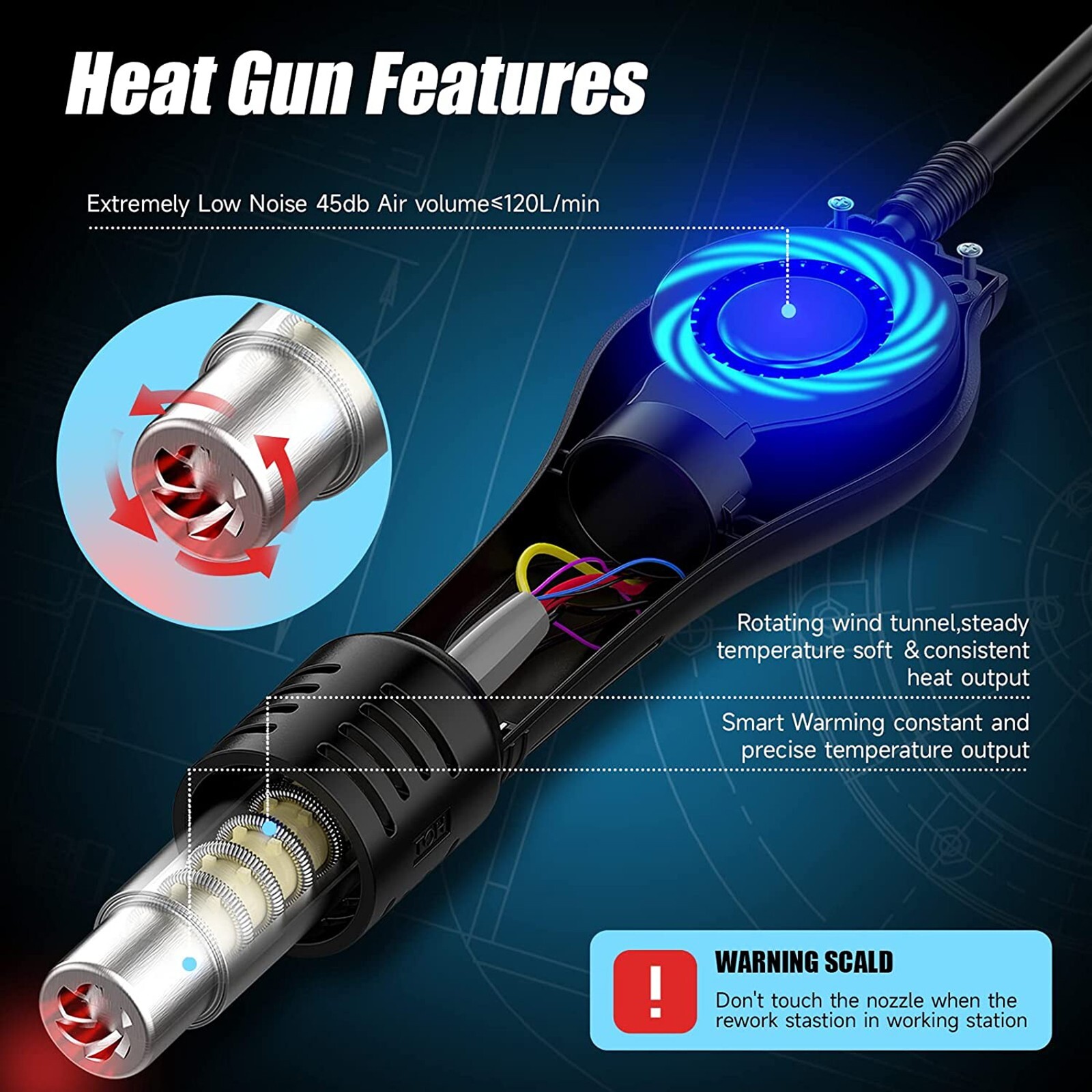 YIHUA 959D-II 700W Hot Air Rework Station Digital Heat Gun Easy Plug-Pull Nozzle