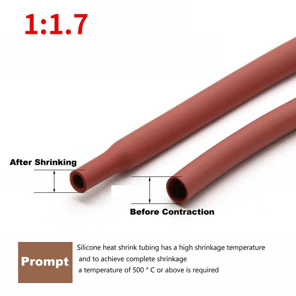 1.7:1 Silicone Heat Shrink Tubing Electrical Sleeving Cable Wire Tubing 0.8-30mm