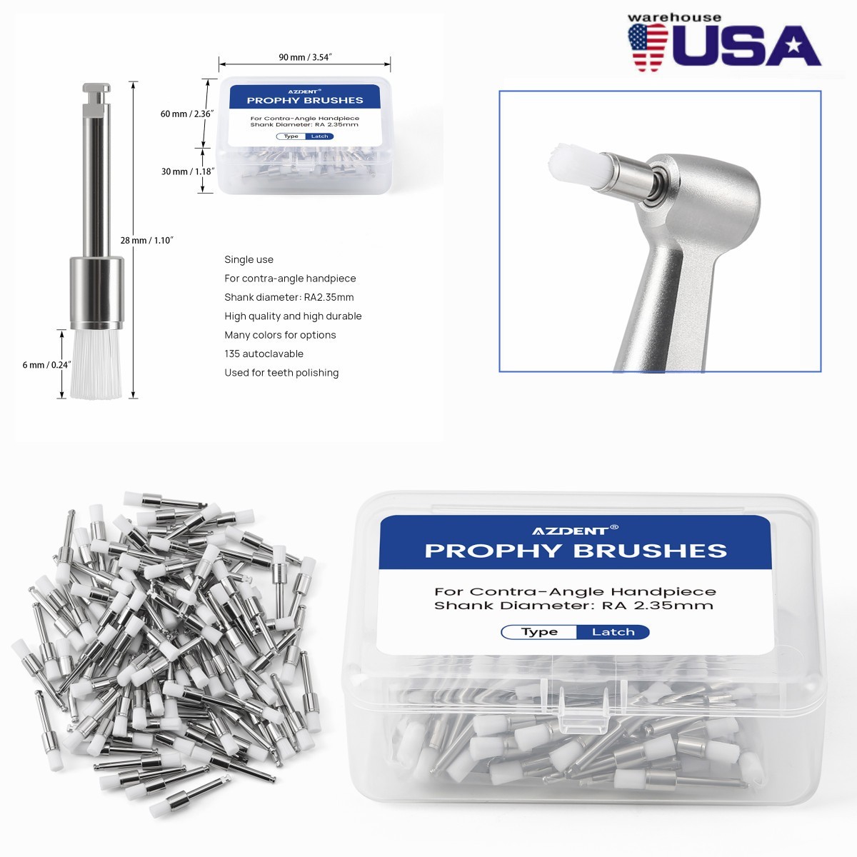 100pcs/kit Dental White & Colorful Prophy Polishing Brush Nylon Flat Latch Type
