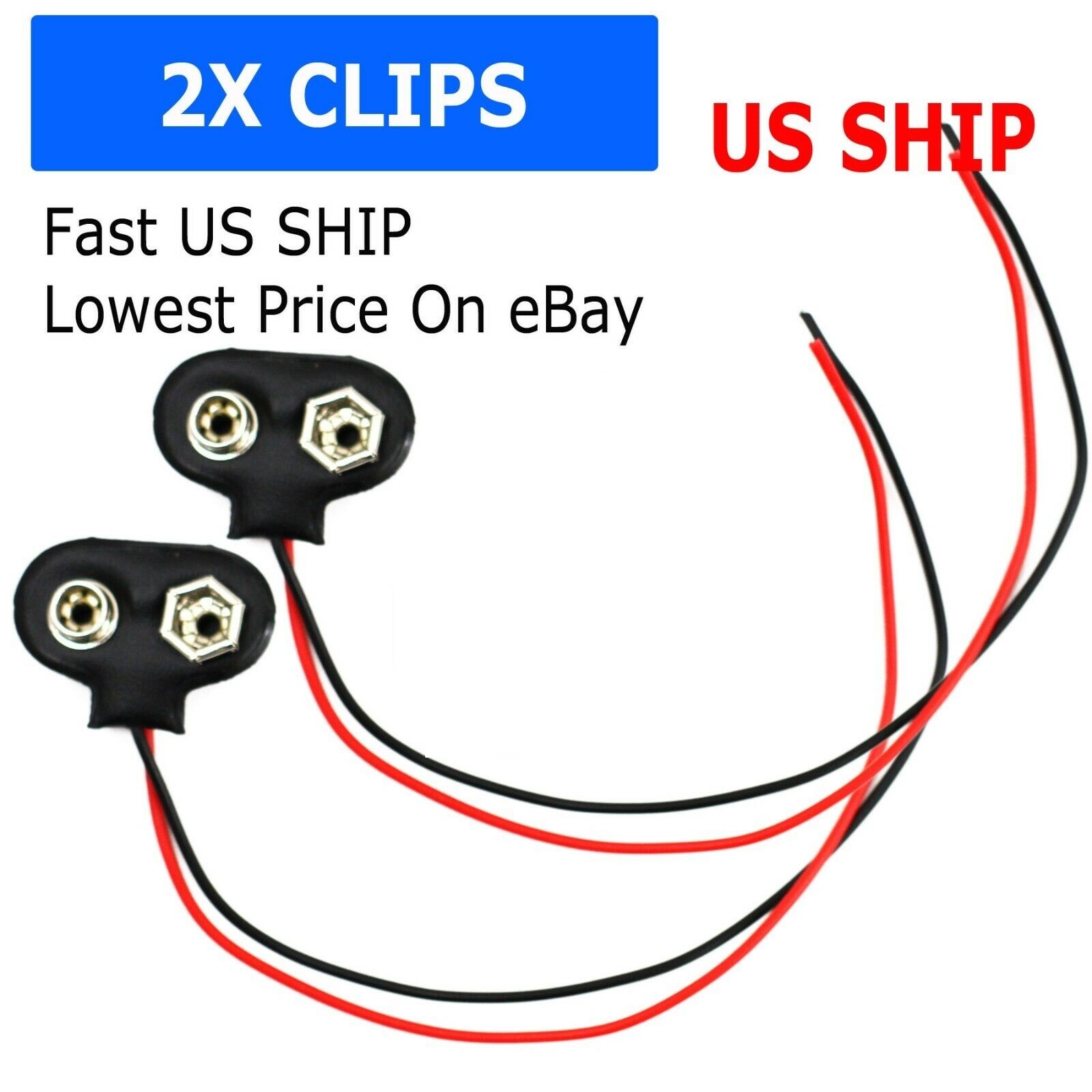 New Pack of 2x 9V Battery Connector Snap Clip Wire Connector Lead Holder T Type
