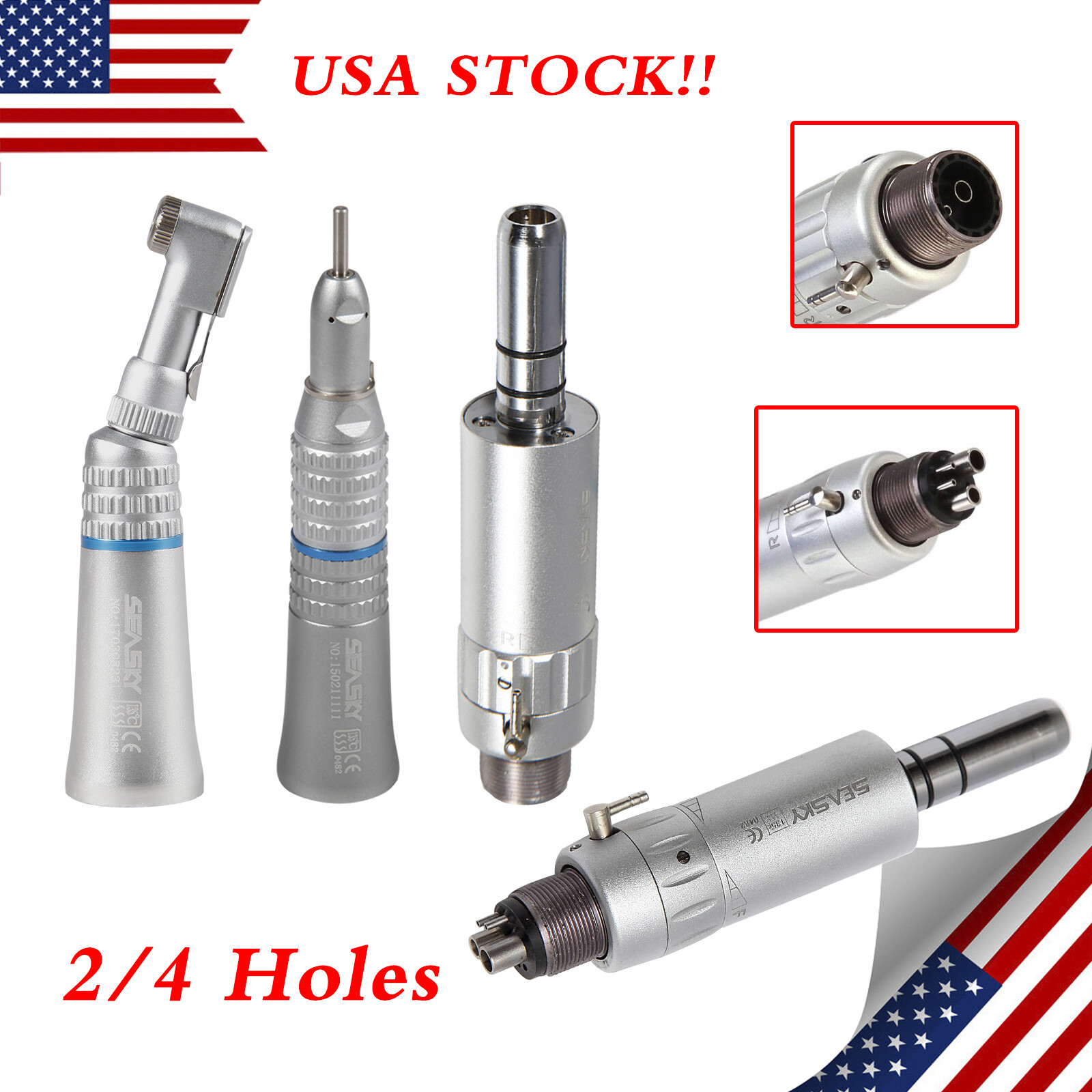 NSK Style Dental Latch/Push Slow Speed Handpiece Contra Angle Air Motor 2/4Holes