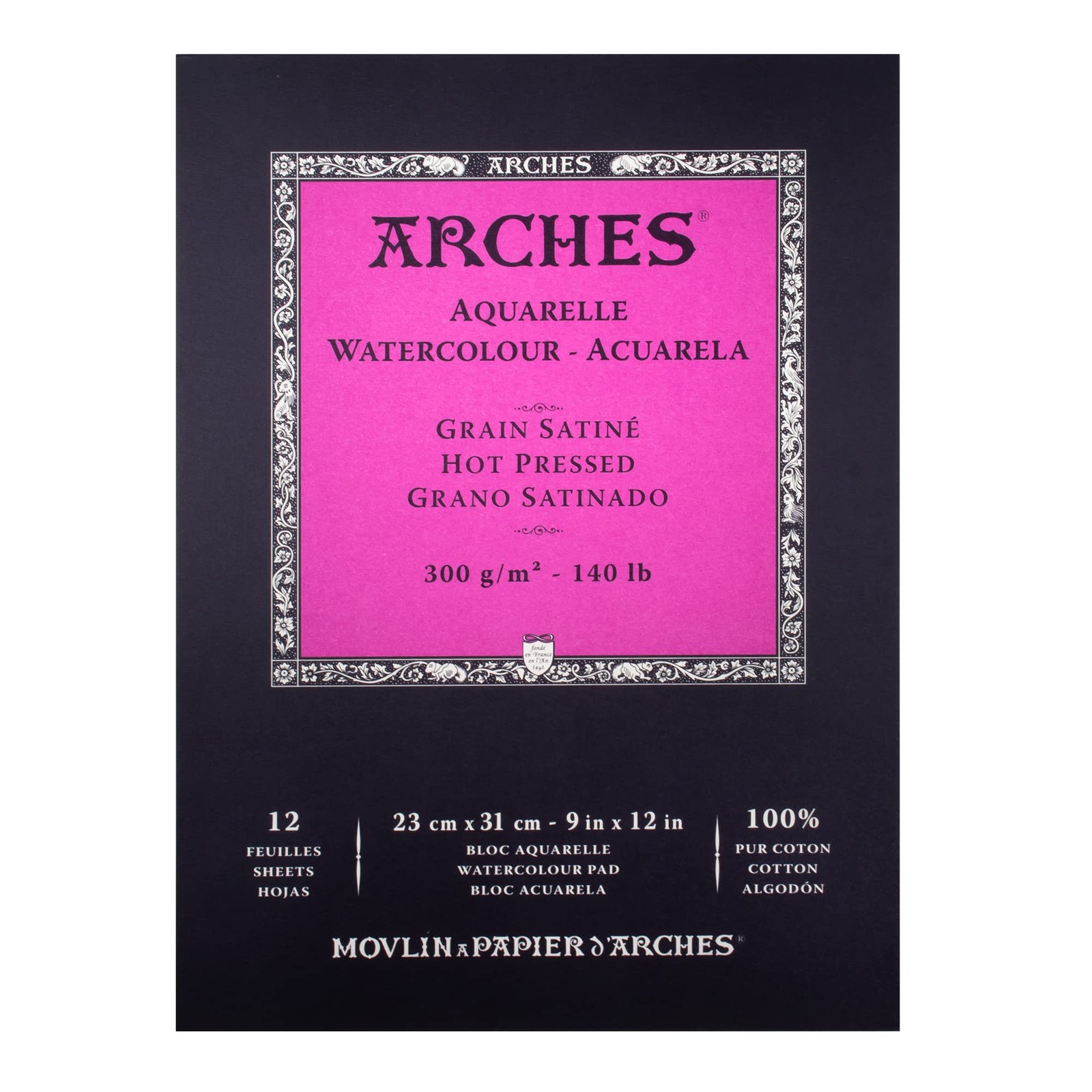 Arches Watercolor Pad 9×12 Inches 140lb/300gsm Hot Press, White 9″x12″,