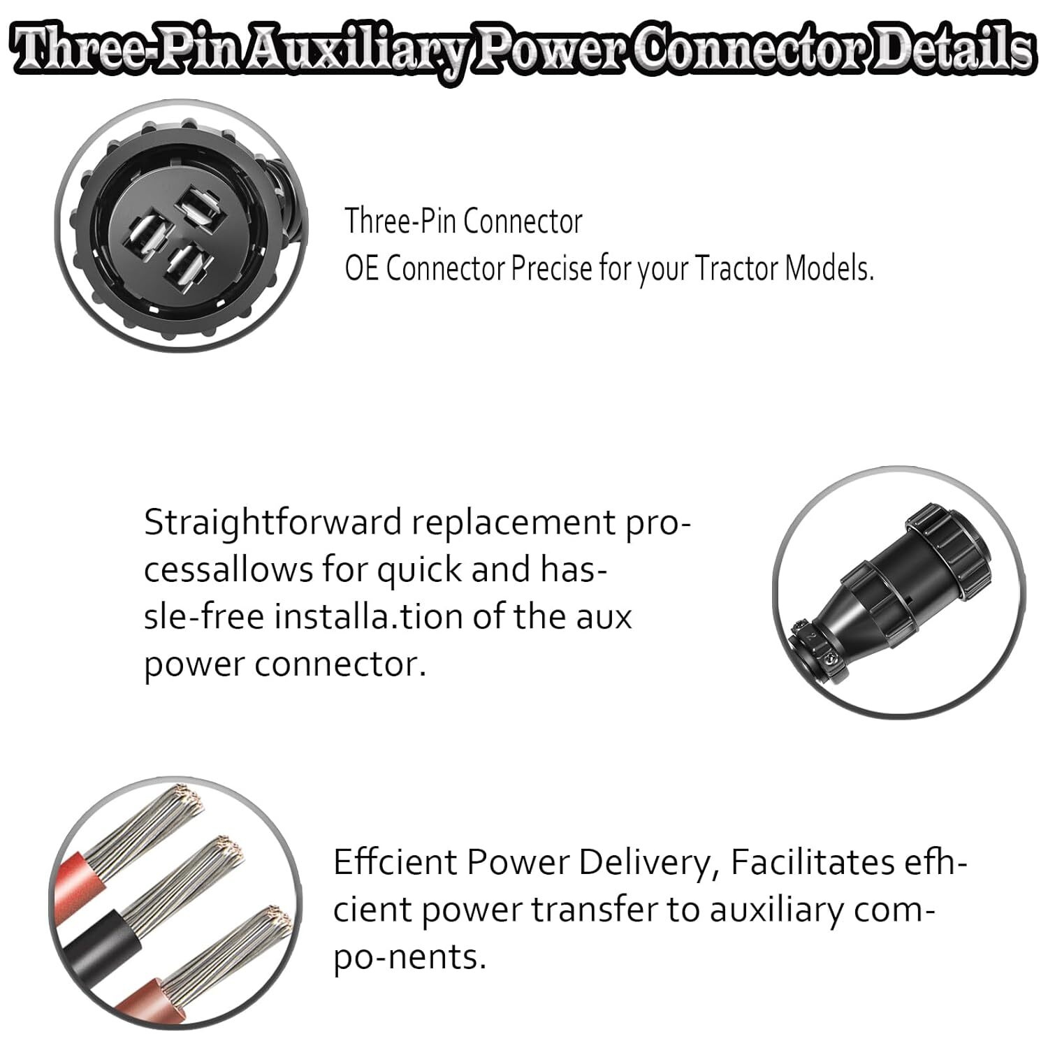 3 Pin Aux Power Connector Kit For Case IH 187103A1 For Ford New Holland 86511459