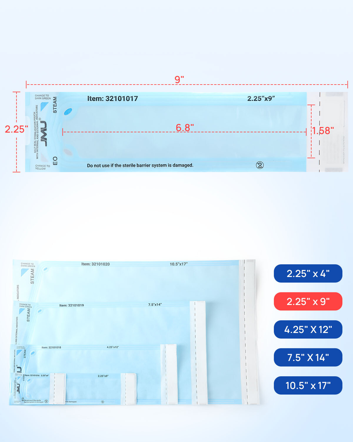 JMU Self Sealing Sterilization Pouches w/ Indicator Autoclave Sterilizer Multi