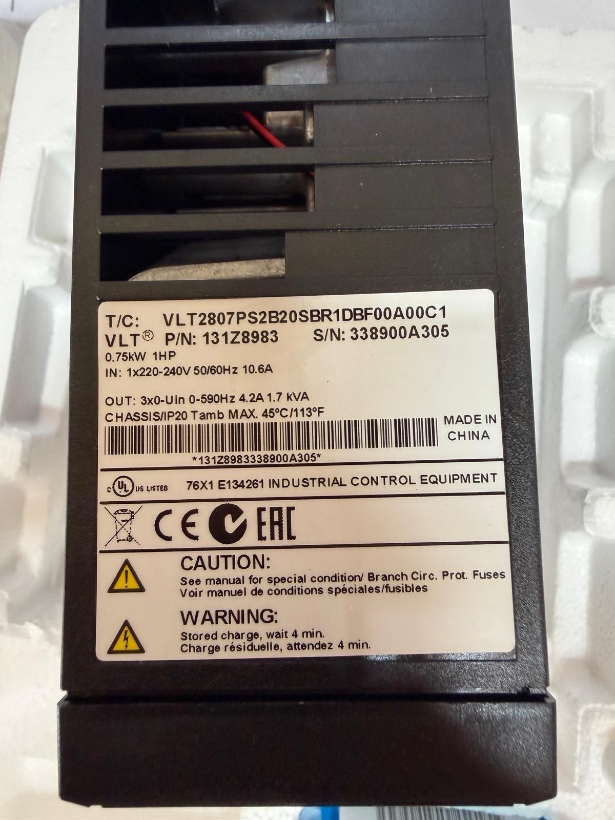 DANFOSS VLT2807PT4B20SBR1DBF00A00C1 FREQUENCY CONVERTER NSFS