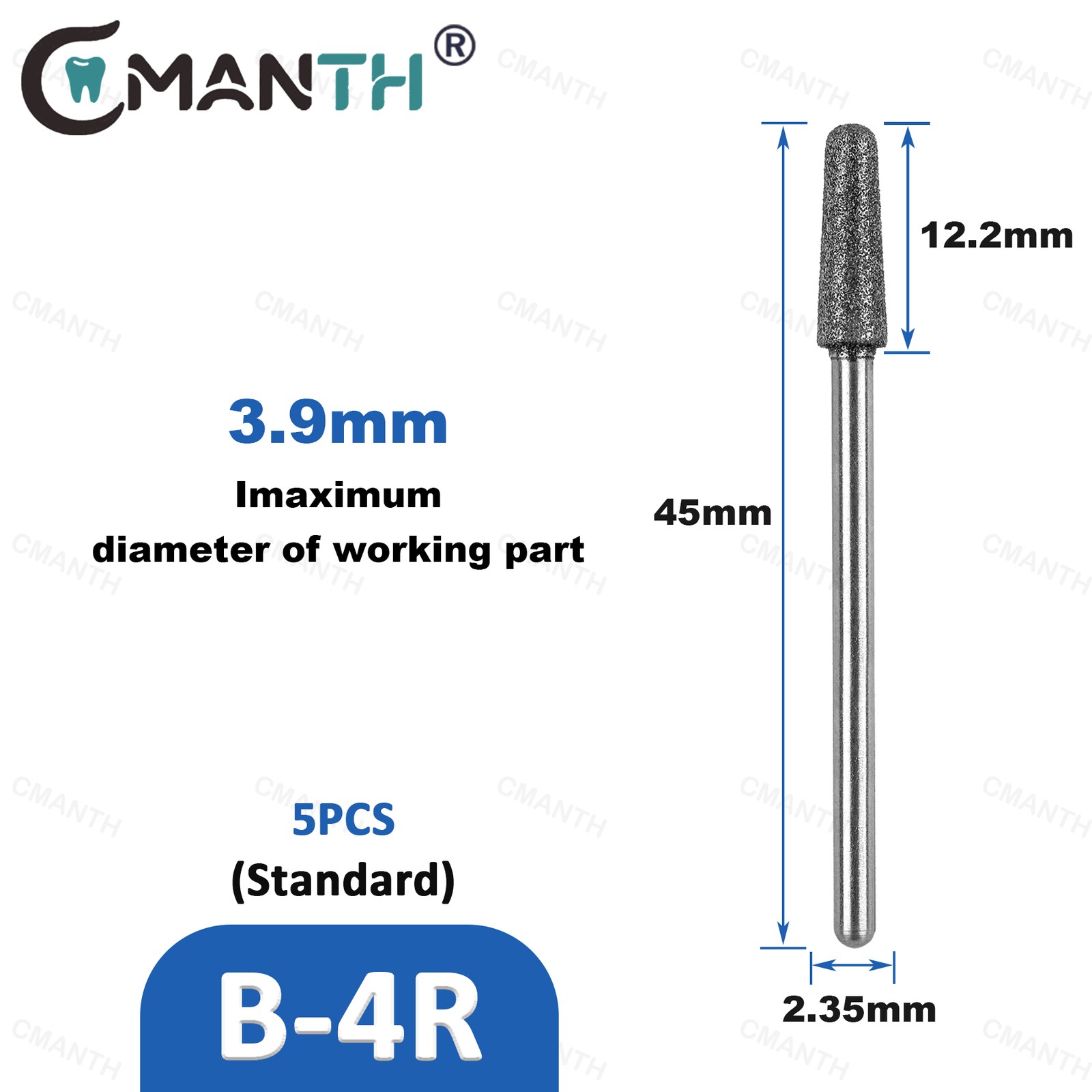Dental Low Diamond Bur Teeth Polishing For Low Speed Handpiece HP Dia.2.35mm 5Pc