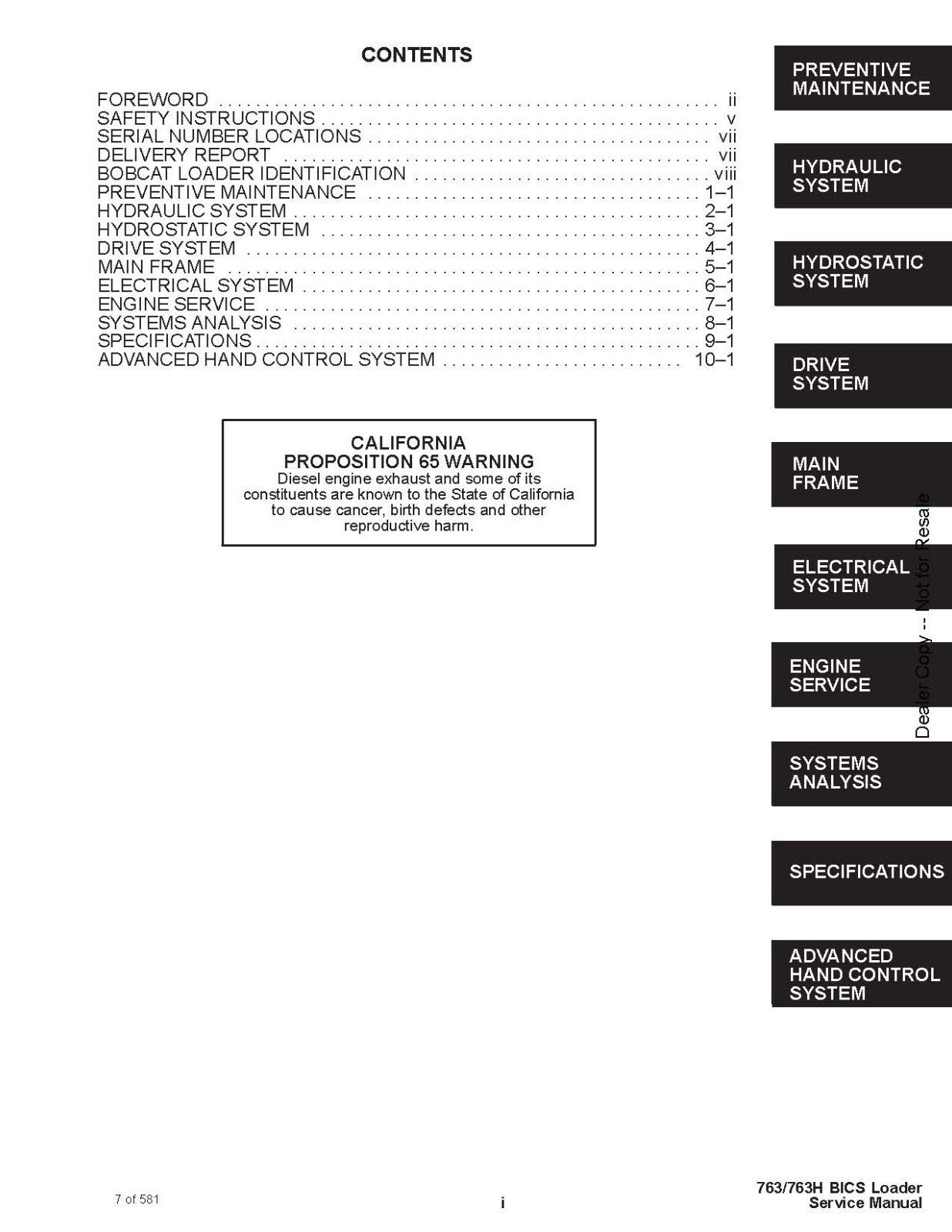 Bobcat 763 Skid Steer Loader Service Shop Repair Manual 6900091