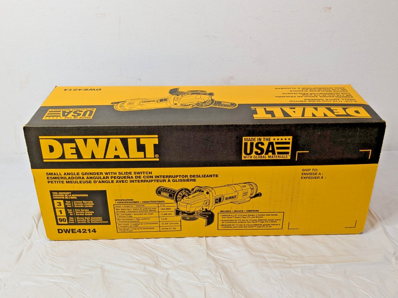 DEWALT Slide Switch Small Angle Grinder 4-1/2″ (115mm) DWE4214