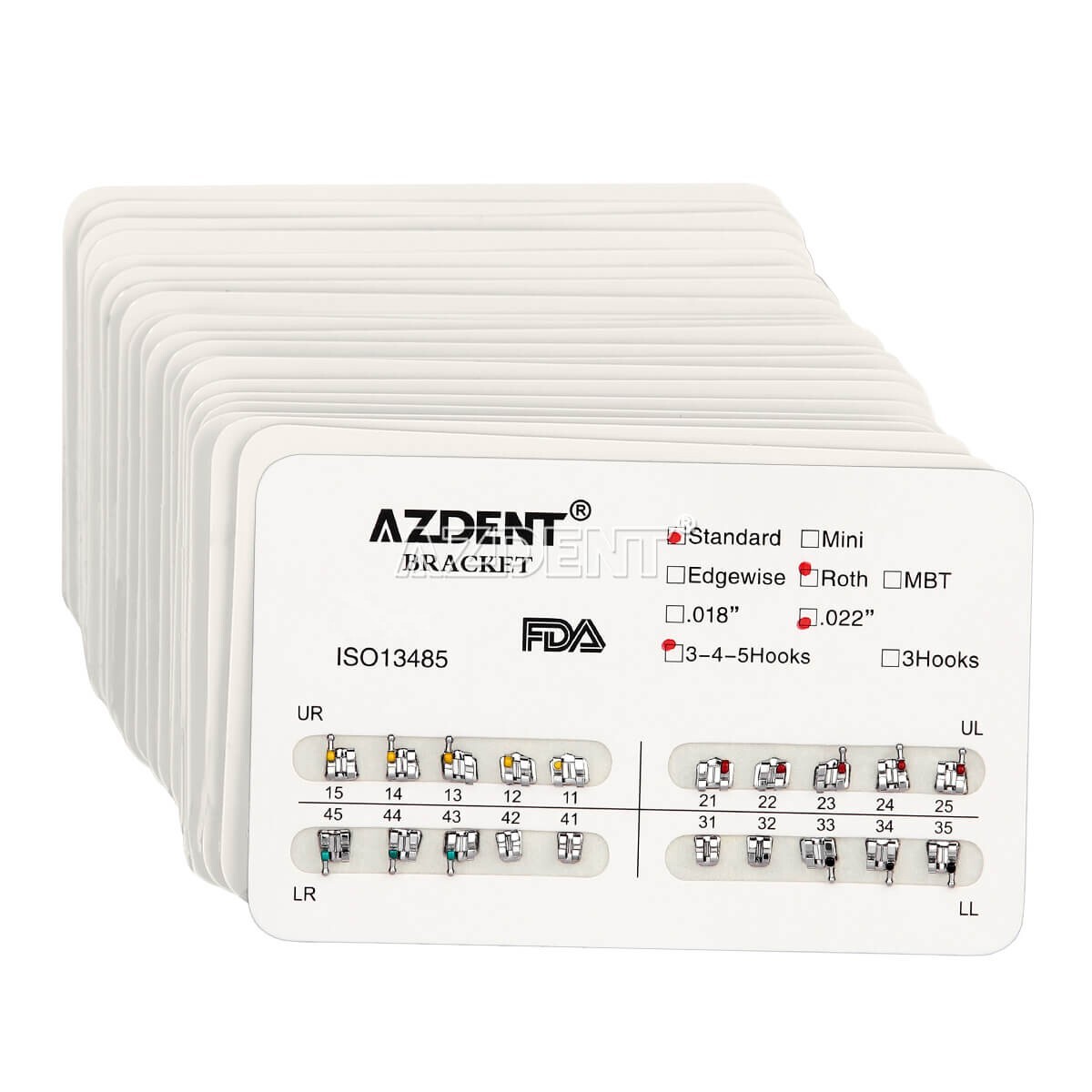 10 Packs Dental Ortho Metal Bracket Standard Roth Slot 022″ Hooks 3-4-5 AZDENT
