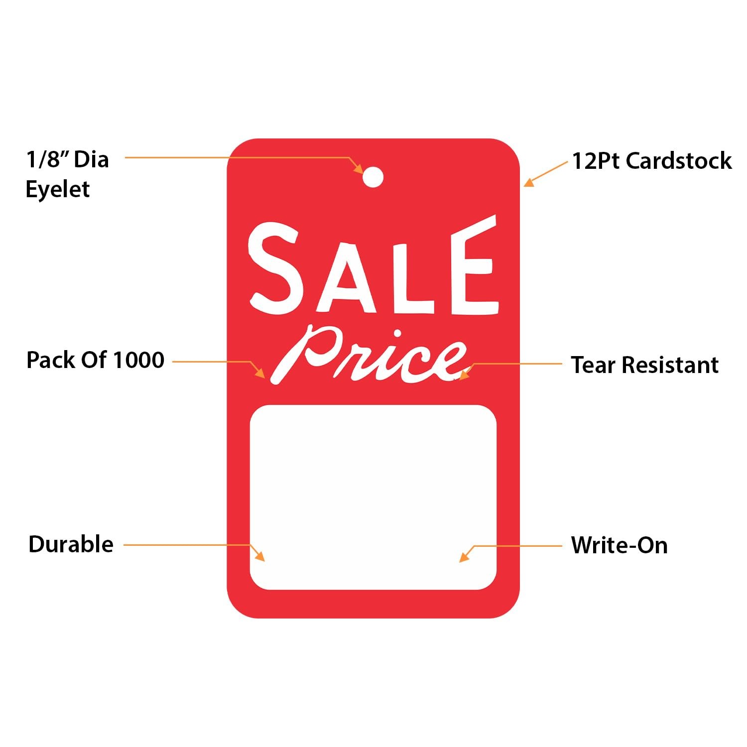 1000 Pack Sale Price Tags Unstrung 1.75×2.875 Inch Red White Retail Supply