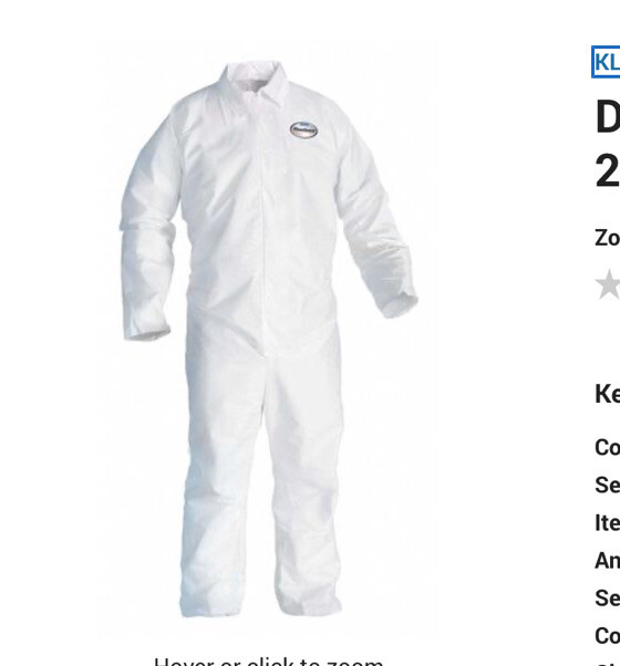Kleenguard A20 White Coveralls x24 size M 49005 01