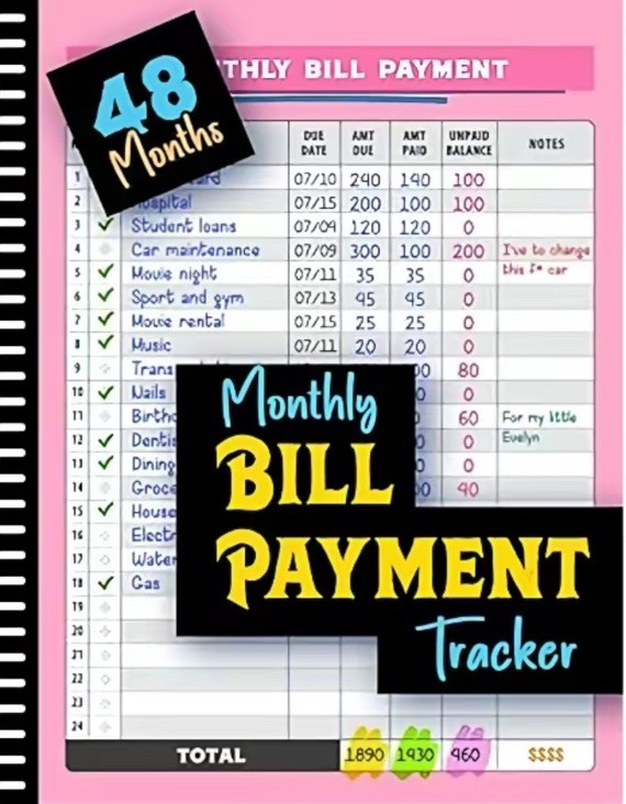 Buy 1 Get2Monthly Bill Payment Tracker Planner, Large Undated Monthly, 48 Months