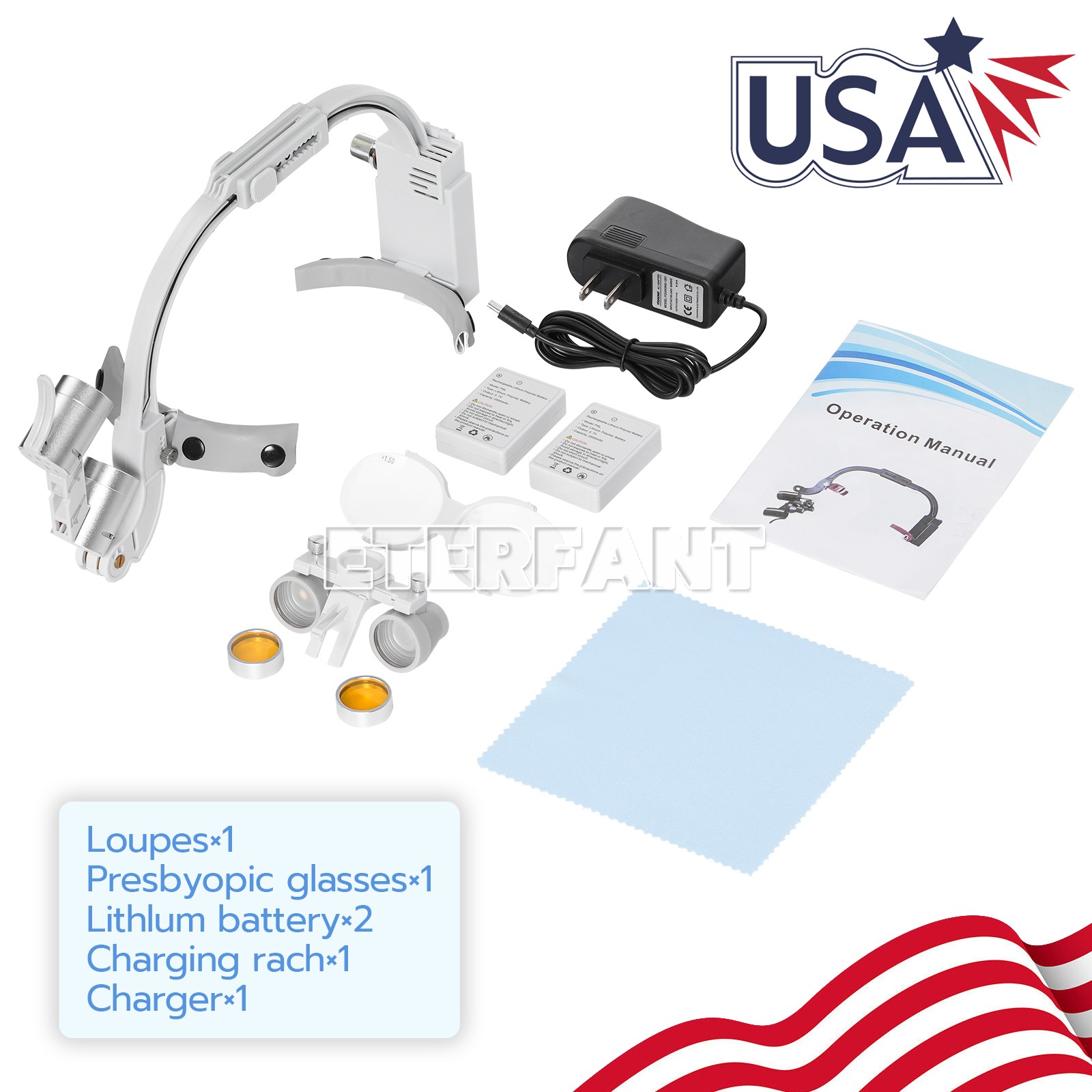 Surgical Headband Binocular Loupes with LED Head Light/Wireless Headlight Lamp