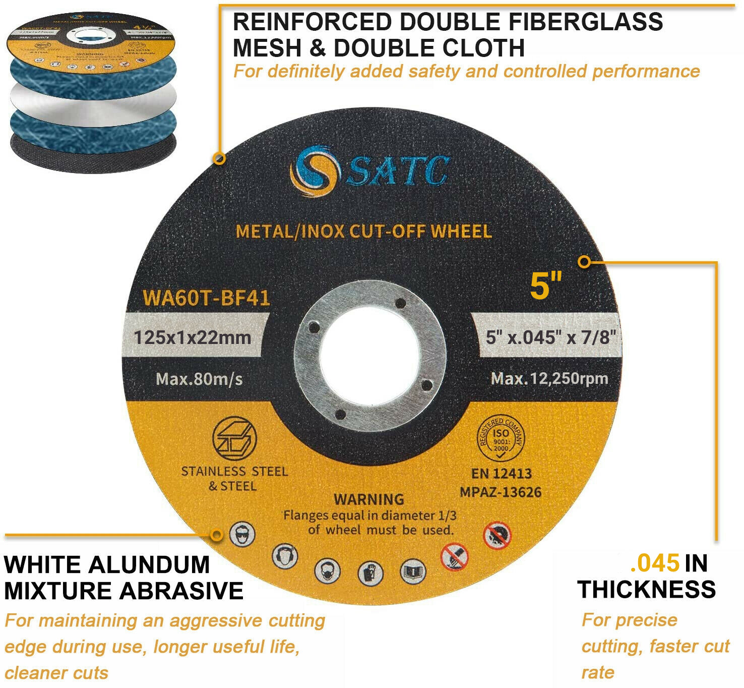 50 Pack 5 inch Cut Off Wheels Angle Grinder Cutting Disc Metal & Stainless Steel